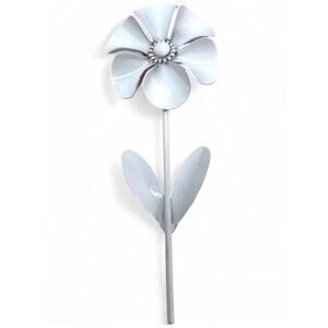 Vintage MCM Mod Enamel Large Daisy Flower Stem Pin Brooch White 4” 50's